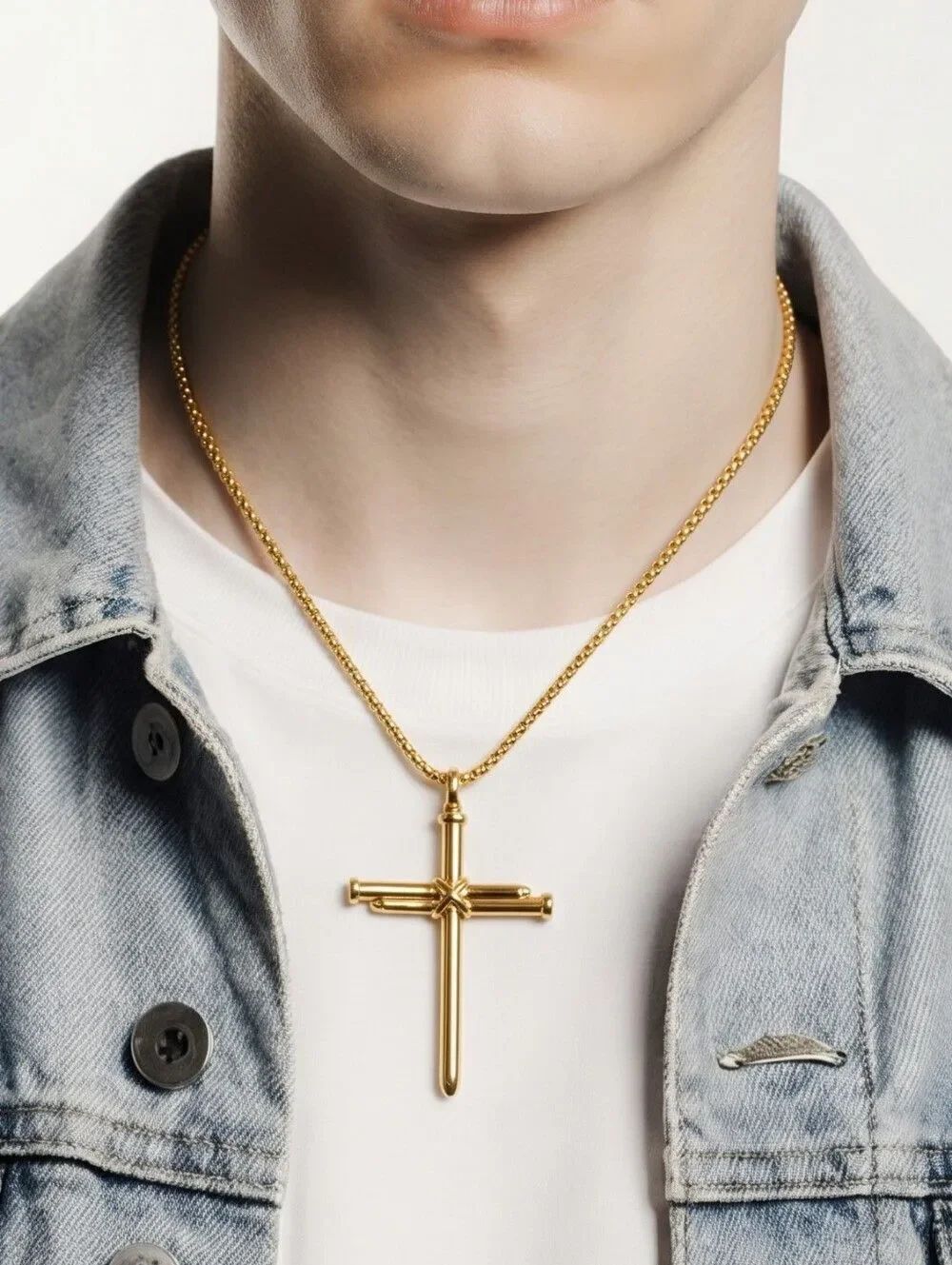 Gold Three Nails Cross Pendant Necklace 22” Chain | Christian Faith Jewelry NWT